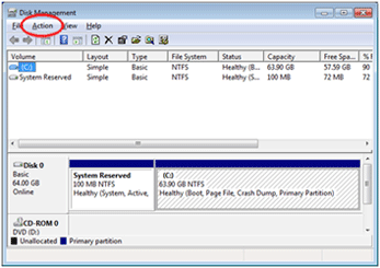 Windows 7 Disk Management, Actions